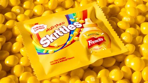 Mustard skittles - THOUGHTS? Tangy mustard flavor joining the Skittles rainbow - https://bit.ly/3QharQu | Skittles